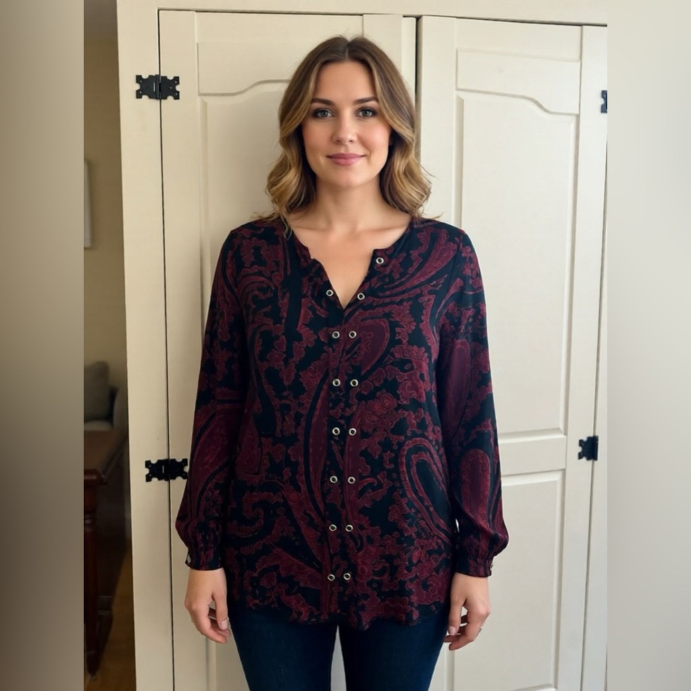 Elegant Black and Red Paisley Blouse